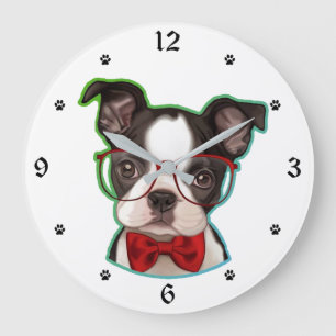 Cute Pop Art Hipster Boston Terrier Dog Grote Klok