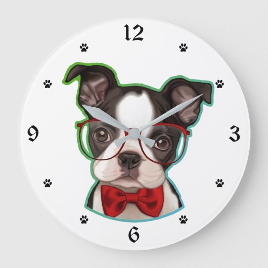 Cute Pop Art Hipster Boston Terrier Dog Grote Klok (Voorkant)