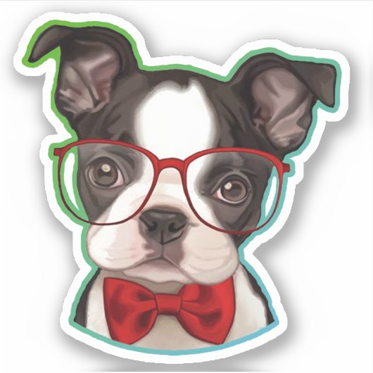 Cute Pop Art Hipster Boston Terrier Sticker (Voorkant)