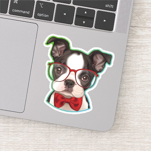 Cute Pop Art Hipster Boston Terrier Sticker (Detail)