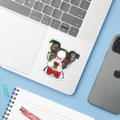 Cute Pop Art Hipster Boston Terrier Sticker (Laptop met iPhone)