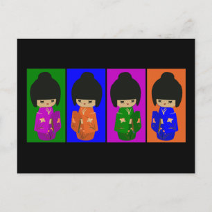 Cute Pop Art Kokeshi Dolls Briefkaart
