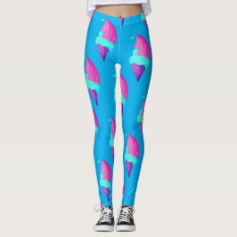 Cute Pop Gebloemde Roze Blauwe Ijsjes Patroon Leggings
