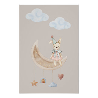 Cute Pop op Halvemaan Illustratie Poster