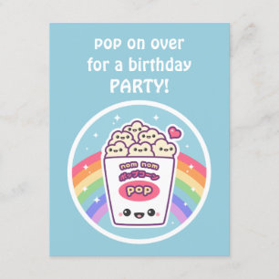 Cute Popcorn Birthday Party Kaart