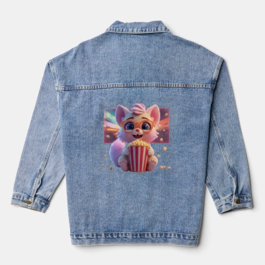Cute Popcorn Kitty Jas Denim Jacket (Achterkant)