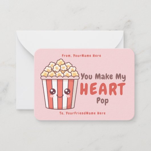 Cute Popcorn Valentine Classroom Note Card Notitiekaartje (Voorkant)
