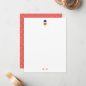 Cute Popsicle Coral Blue Personalized Monogram Notitiekaartje (Voorkant / Achterkant in situ)