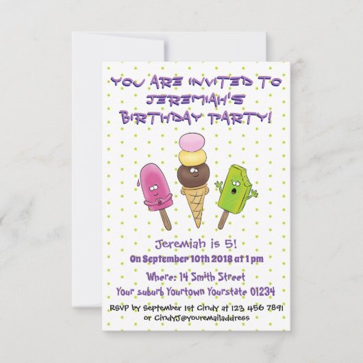 Cute popsicle en icecream cartoon illustratie kaart (Voorkant)