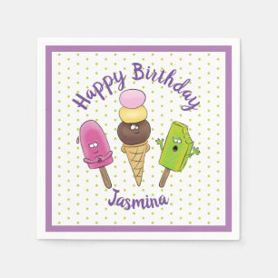 Cute popsicle en icecream cartoon illustratie servet