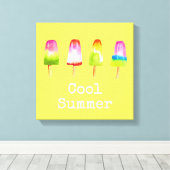 Cute popsicle ice-block Summer waterverf Canvas Afdruk (Insitu (Houten vloer))
