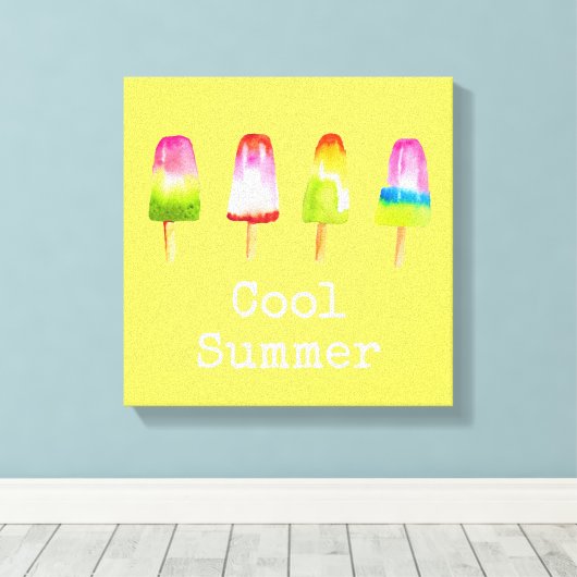 Cute popsicle ice-block Summer waterverf Canvas Afdruk (Insitu (Houten vloer))