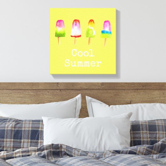 Cute popsicle ice-block Summer waterverf Canvas Afdruk (Insitu (Slaapkamer))