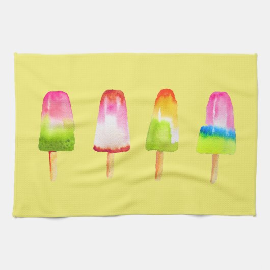 Cute popsicle ice-block Summer waterverf Theedoek (Horizontaal)