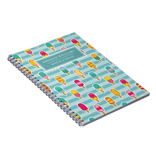 Cute Popsicle Summer Pattern Name Custom Notitieboek (Rechterzijde)