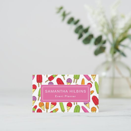 Cute Popsitern Pattern Pink Event Planner Visitekaartje (Staand voorkant)