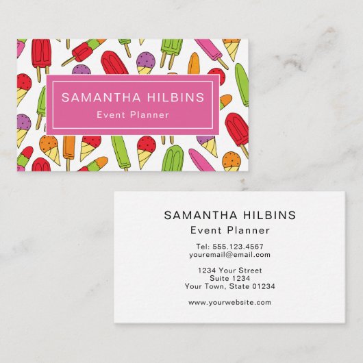 Cute Popsitern Pattern Pink Event Planner Visitekaartje (Voorkant / Achterkant)