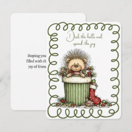 Cute Porcupine In a Box of Decorations Feestdagenkaart