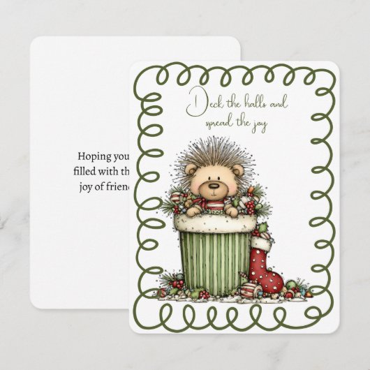 Cute Porcupine In a Box of Decorations Feestdagenkaart (Voorkant / Achterkant)