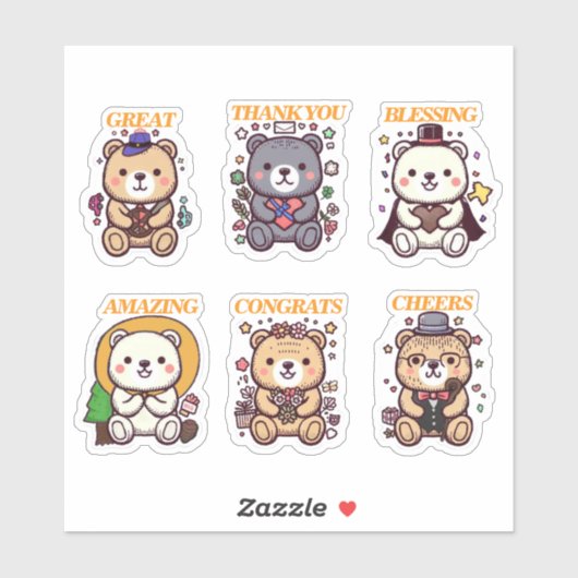 Cute Positive Bear-6 Designs Sticker (Vel)