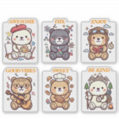 Cute Positive Bear-6 Designs-vol2 Sticker (Voorkant)