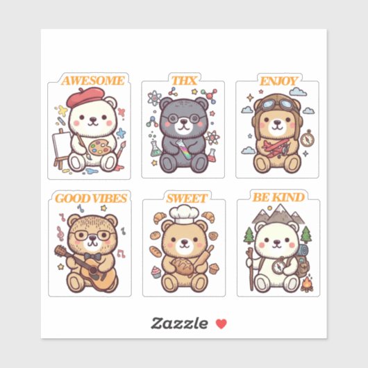 Cute Positive Bear-6 Designs-vol2 Sticker (Vel)