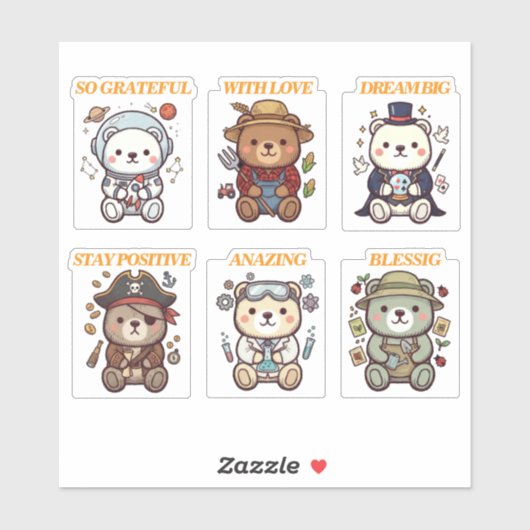 Cute Positive Bear-6 Designs-vol3 シール Sticker (Vel)