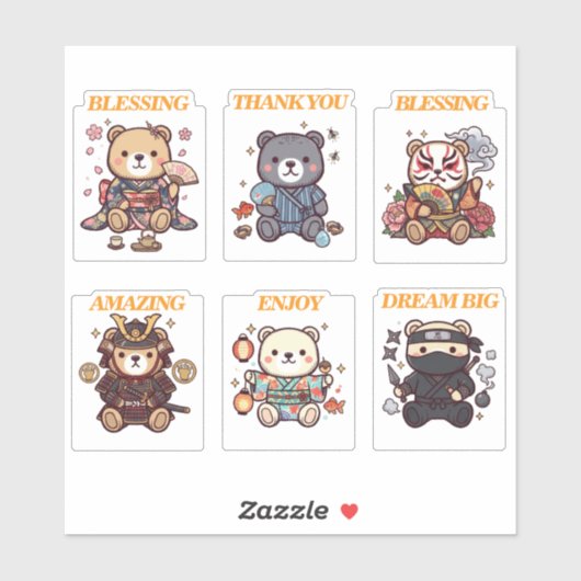 Cute Positive Bear-6 Designs-vol4 Sticker (Vel)