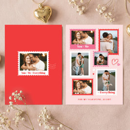 Cute Postage Stamp Photo Collage Hearts Valentine Feestdagenkaart