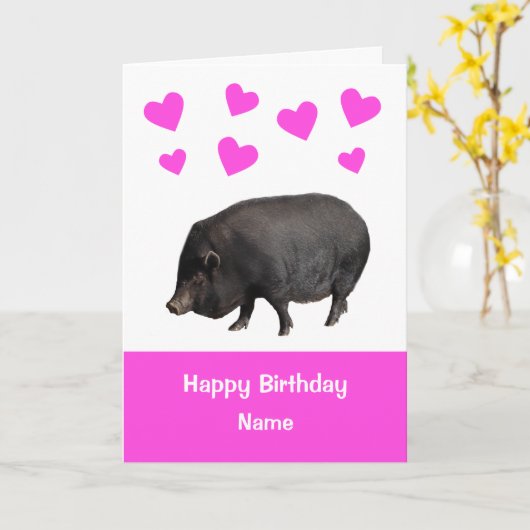 Cute Pot Bellied Pig Happy Birthday Kaart (Gele Bloem)
