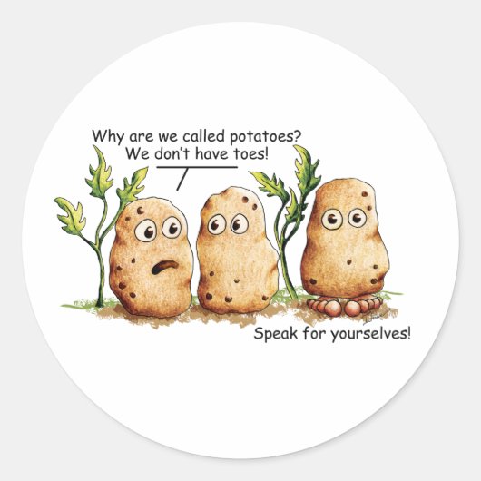 Cute Potates heeft Toes Funny Potato Pun Ronde Sticker (Voorkant)