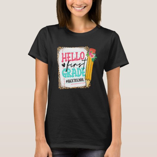 Cute potlood Hallo First Grade Happy First Day T-shirt (Voorkant)