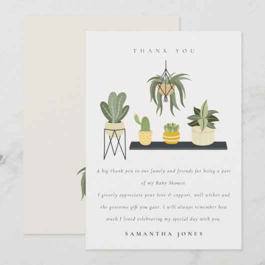 Cute Potlood Succulent Plant Baby shower Bedankkaart (Voorkant / Achterkant)