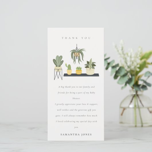 Cute Potlood Succulent Plant Baby shower Bedankkaart (Staand voorkant)