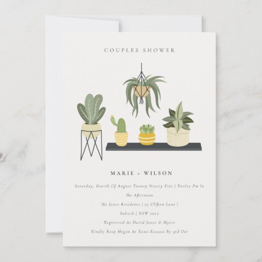 Cute Potlood Succulent Plant Couples Shower Kaart (Voorkant)