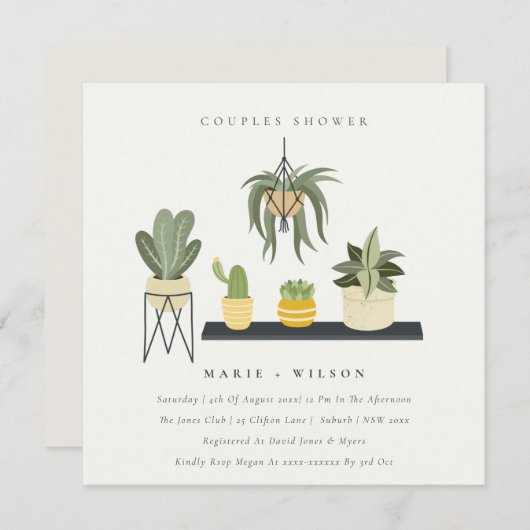 Cute Potlood Succulent Plant Couples Shower Kaart (Voorkant / Achterkant)