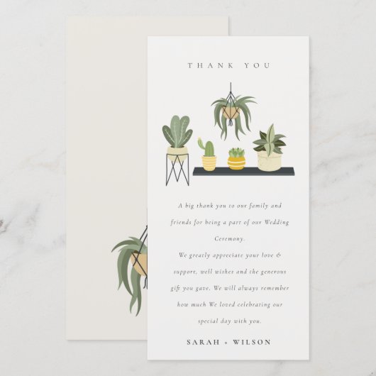 Cute Potlood Succulent Plant Foliage Wedding Bedankkaart (Voorkant / Achterkant)