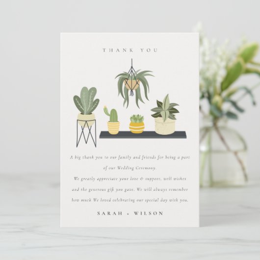 Cute Potlood Succulent Plant Foliage Wedding Bedankkaart (Staand voorkant)