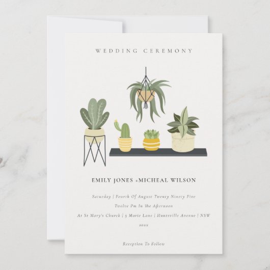 Cute Potted Leafy Succulent Plant Wedding Kaart (Voorkant)