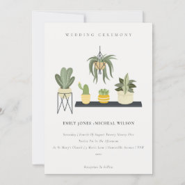 Cute Potted Leafy Succulent Plant Wedding Kaart