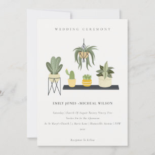 Cute Potted Leafy Succulent Plant Wedding Kaart