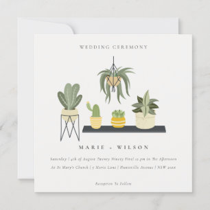 Cute Potted Leafy Succulent Plant Wedding Kaart