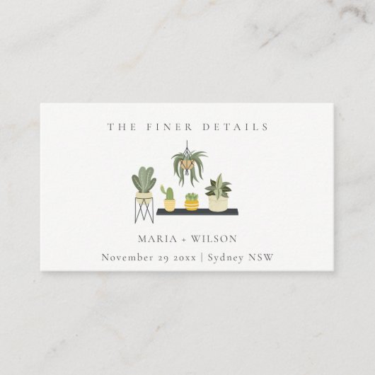 Cute Potted Leafy Succulent Plant Wedding Website Visitekaartje (Voorkant)