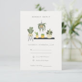 Cute Potted Leafy Succulent Planten Wedding RSVP (Staand voorkant)