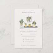 Cute Potted Leafy Succulent Planten Wedding RSVP (Voorkant / Achterkant)
