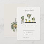 Cute Potted Leafy Succulent Planten Wedding RSVP Informatiekaartje (Voorkant / Achterkant)