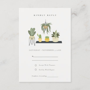 Cute Potted Leafy Succulent Planten Wedding RSVP Informatiekaartje