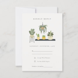 Cute Potted Leafy Succulent Planten Wedding RSVP Kaartje