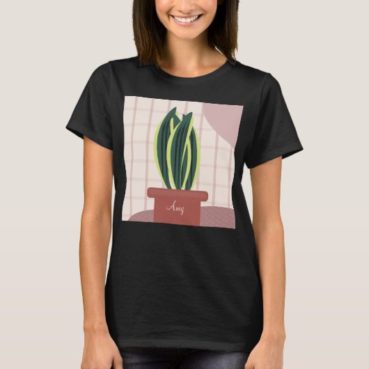 Cute Potted Snake Plant Persoonlijke naam T-shirt (Voorkant)