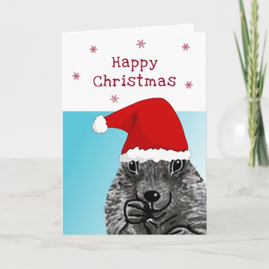 Cute Prairie Dog met Kerstmis met Santa Hat Drawin Kaart (Voorkant)